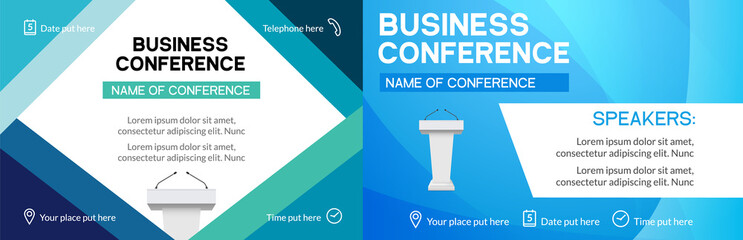 Business conference template banner design corporate seminar. Business meeting forum poster