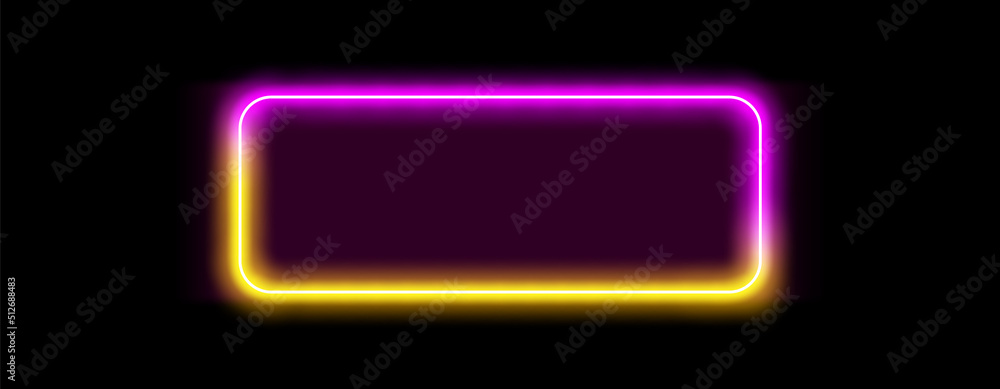 Poster neon light frame box line rectangle background. led neon glow vector shape banner sign square backgr