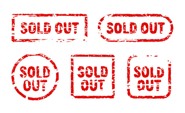 Sold out vector red stamp grunge sign. Sold banner seal sticker icon label design