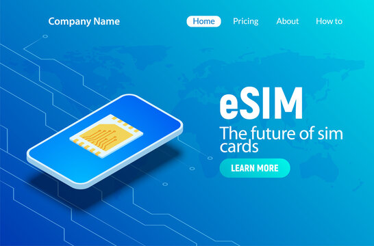 Esim technology digital card microchip phone gsm mobile vector concept. Esim technology