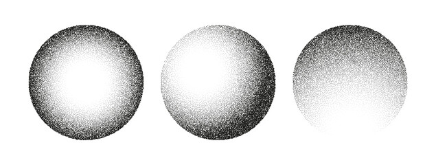 Circle noise texture dotwork grain 3D sphere planet dot vector halftone background, grunge grainy round spray