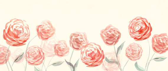 Abstract floral art background with pink peony flowers in a watercolor style. Botanical art banner for interior design, packaging, decor, print. © VectorART