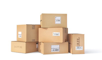 Mail Cardboard boxes on a white background. 3d illustration