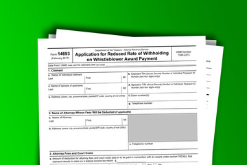 Form 14693 documentation published IRS USA 02.13.2017. American tax document on colored