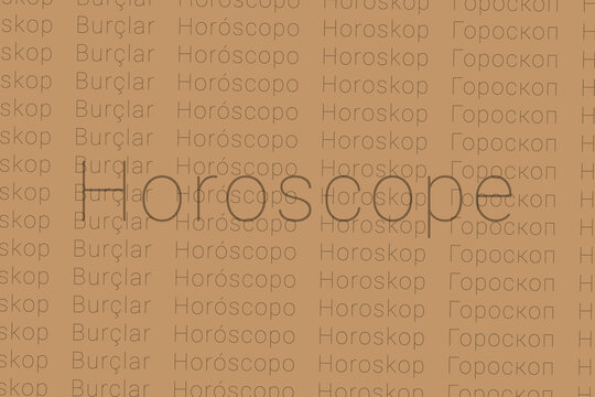 Word Horoscope in languages of world. Logo Horoscope on Camel color