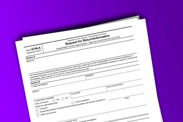 Fototapeta premium Form 8796-A documentation published IRS USA 10.14.2021. American tax document on colored