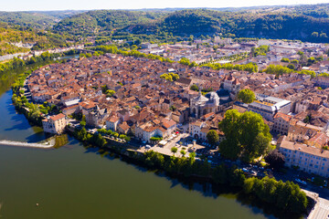 Fototapeta na wymiar Scenic top view of the city Cahors and Lot river. Southern France