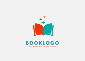 Obraz premium open book logo design with sprinkle stars