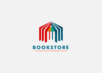home decor logo design. with Book as roof and pencil as windows logo design Element
