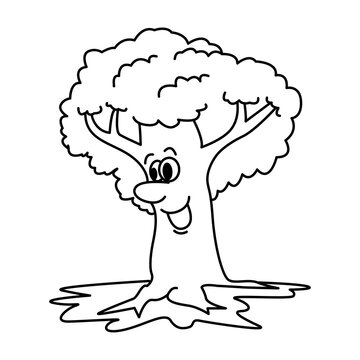 Cute tree cartoon coloring page illustration vector. For kids coloring book.