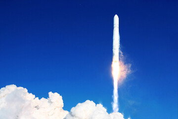Launch of a space rocket into space. Elements of this image furnished by NASA