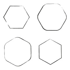 Exclusive frames. Hexagonal figures. Brush shapes, frames of thin lines. stock image. 