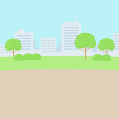 Fototapeta premium 背景イラスト素材 公園とビル群（2_1）