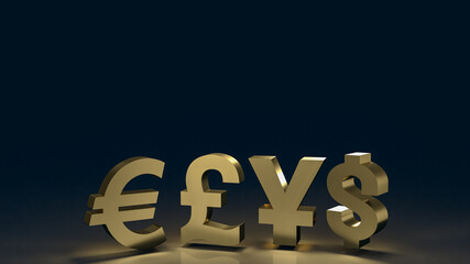 The gold money symbol on black background for business concept 3d rendering