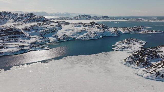 Drone Over Ice Towards Coastline By Sisimiut
