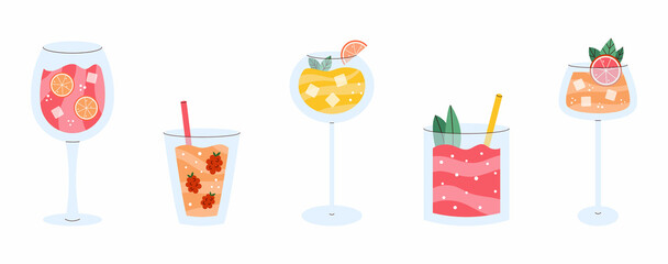 Set of colorful refreshing cocktails