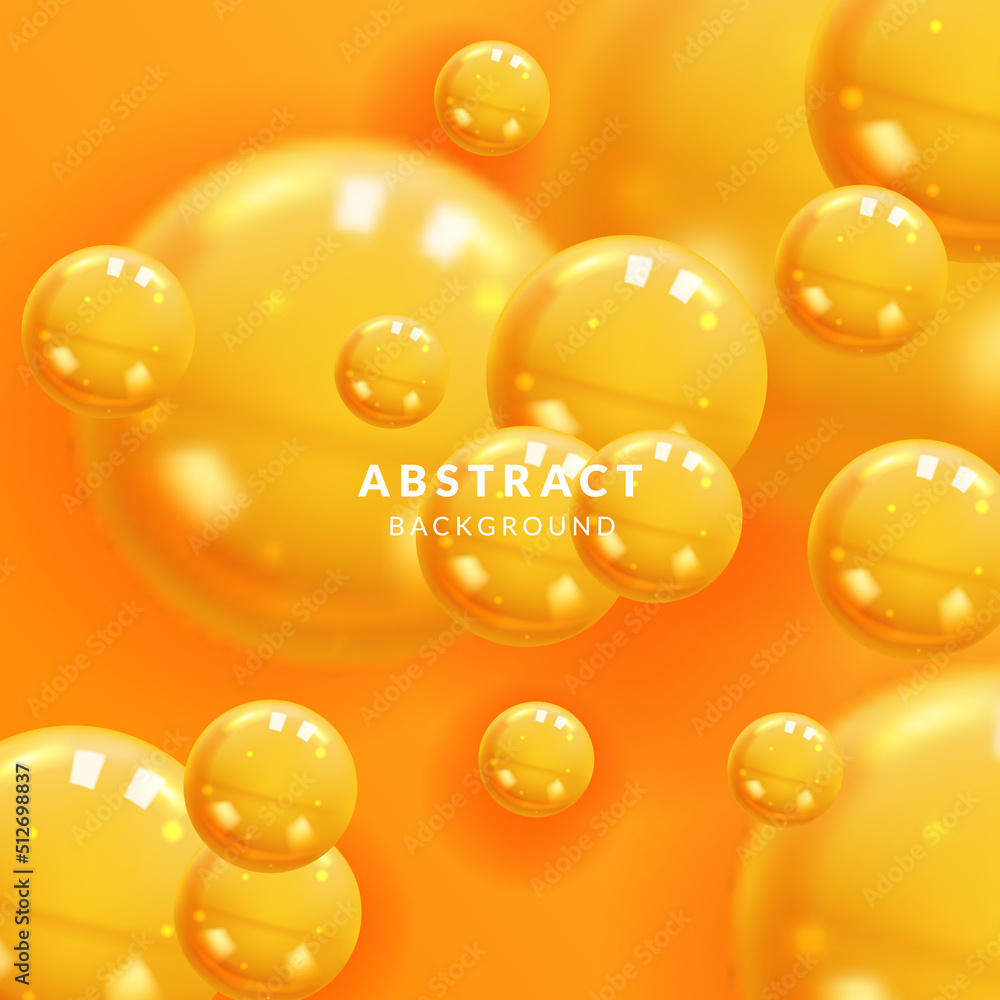 Poster abstract background with dynamic glossy 3d realistic yellow spheres ball for fun creative element