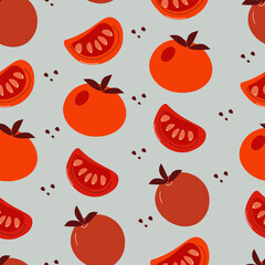 Seamless pattern of red tomatoes , Great set of hand drawn vegetables isolated on white background. Sketch doodle style vector collection