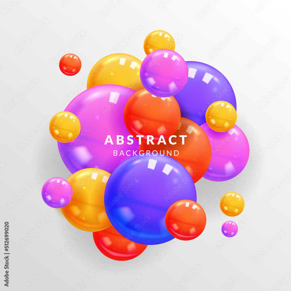 Poster abstract background with dynamic glossy 3d realistic colorful creative spheres ball for fun creative
