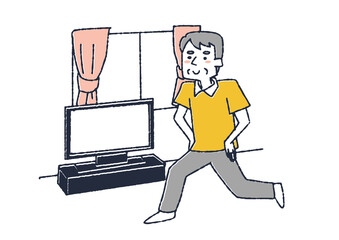 家で運動をする高齢男性　さまざまな老後の幸福な生活