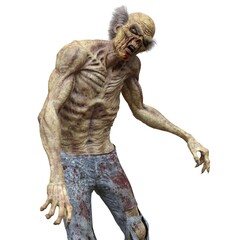 Zombie male isolated white background 3d illustration