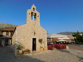 Fototapeta na wymiar A church in the central square of Areopoli, in Mani, Peloponnese, Greece