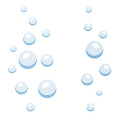 Blue air bubbles in water isolated on white background