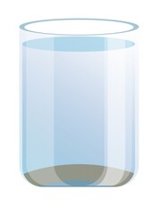 Glass cylinder shaped aquarium with water and sand, isolated on white background