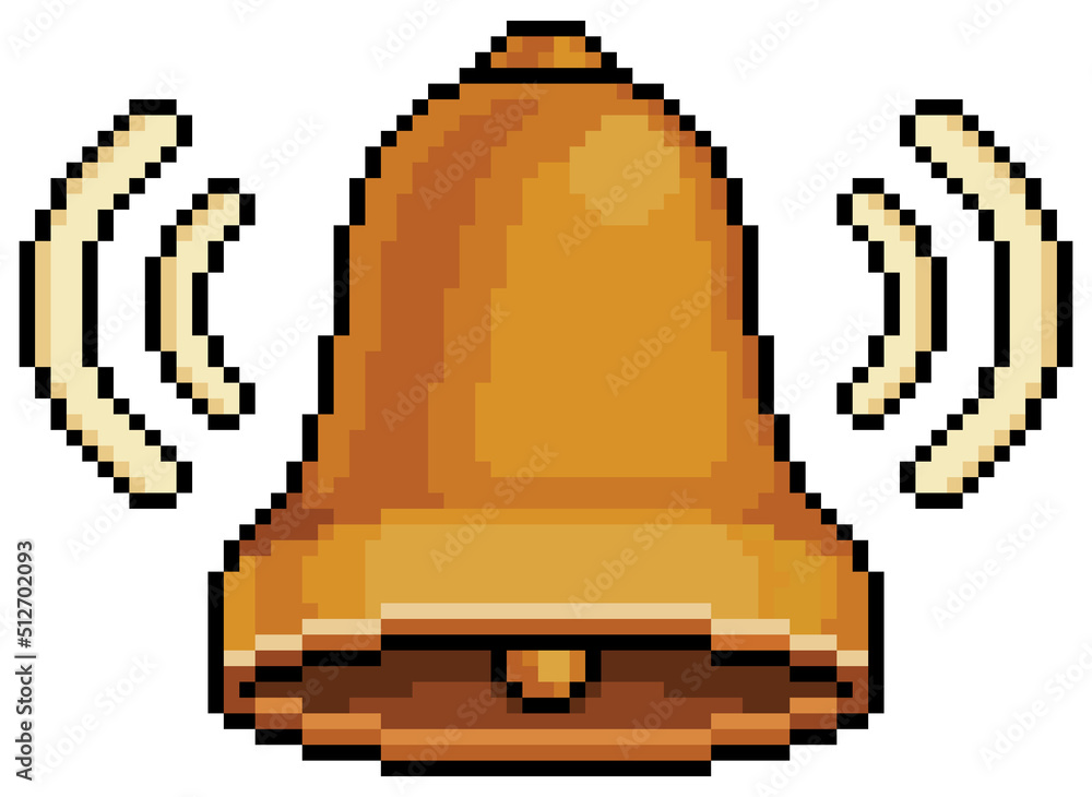 Poster pixel art vibrating bell. notification icon vector icon for 8bit game on white background