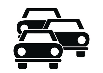 three black automobiles, column of cars, conceptual vector icon