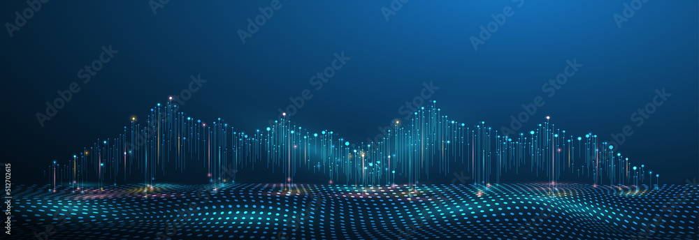 Poster big data network concept, internet connection, sound wave and wireless signal use business finance a