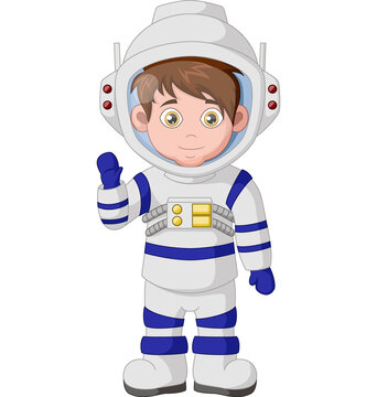 Cute boy astronaut cartoon in a space suit 