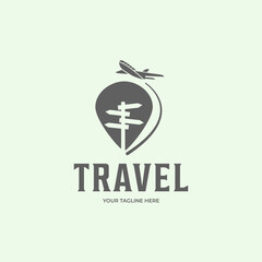 globe plane airplane vintage icon logo minimalist vector illustration design