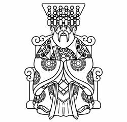 The Great Jade Emperor. Vector line art illustration. The great jade emperor is means ‘God’ in Taoism.