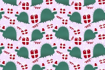 Christmas seamless dinosaur pattern for fabrics and packaging and gifts and wrapping paper and hobbies