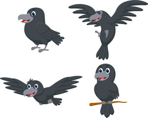 set of Cartoon crow isolated on white background