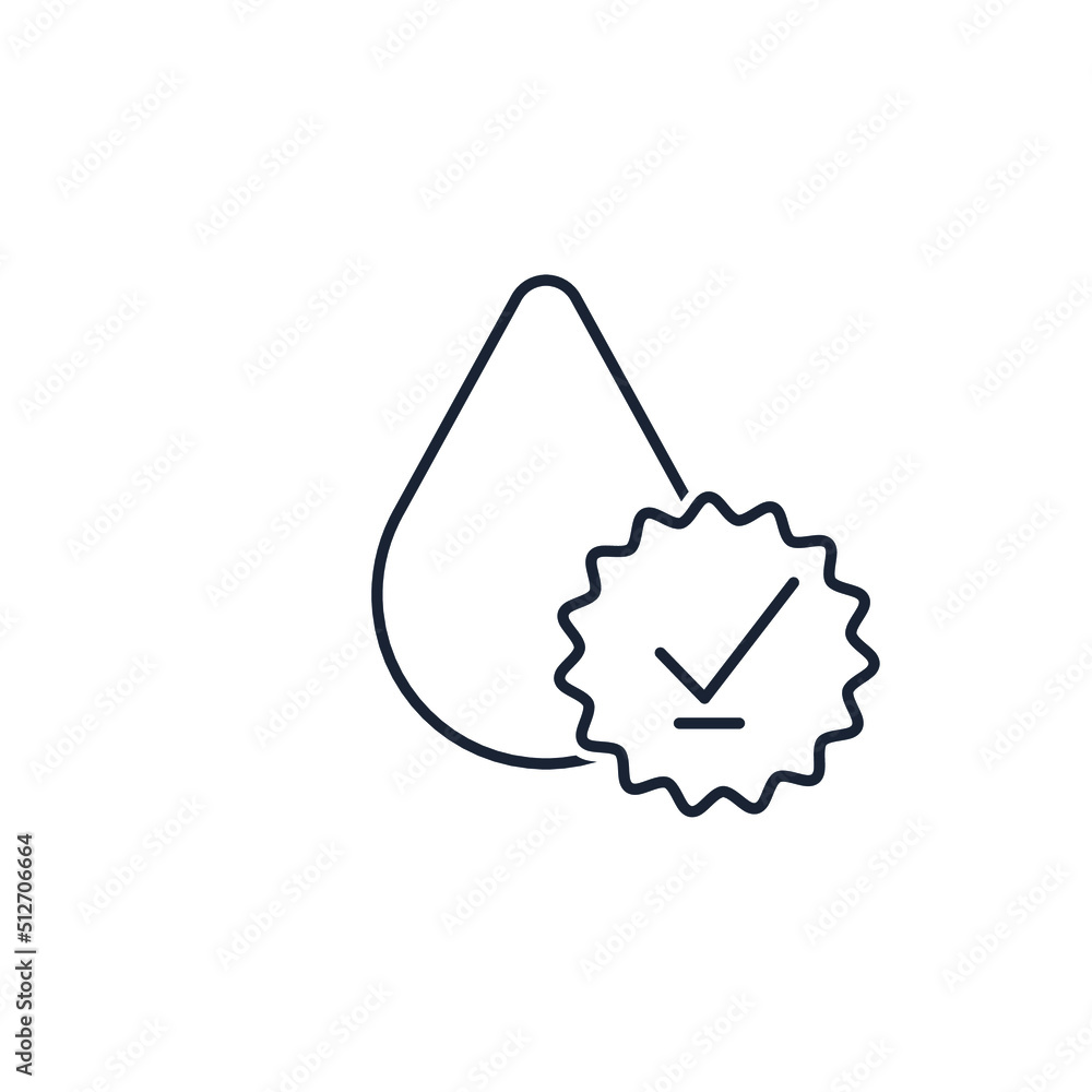 Poster stamp on the drop. confirmed product quality. vector linear icon isolated on white background.