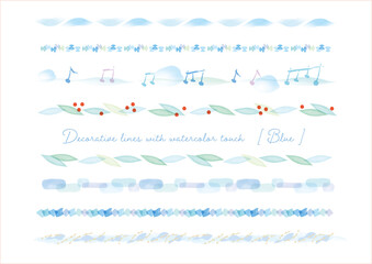 夏色、冬色、クールな水彩タッチ装飾ライン素材
