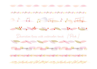 春色、桜、フェミニンな水彩タッチ装飾ライン素材