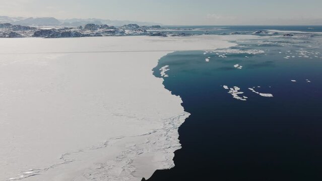 Drone Flight Over Sea And Icy Coastline By Sissiiut