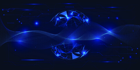 Vector illustrations of Hi-tech blue futuristic digital technology artwork.Futuristic digital innovation technology concepts.