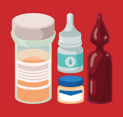 four medicines drugs icons