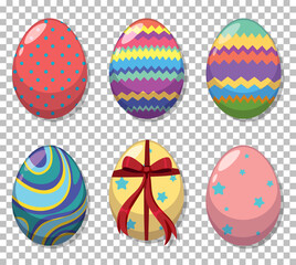 Set of colourful easter eggs on grid background