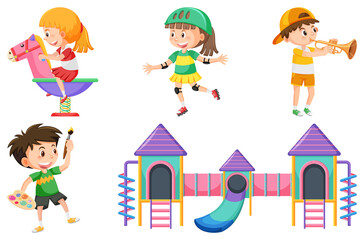 Obraz na płótnie Canvas Set of children doing different activities