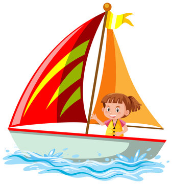 A little girl on sailboat isolated