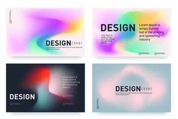 Abstract horizontal posters in modern design in yellow, pink, green, black, white, gray color. Background minimalist fluid gradient for landing page, cover, social media advertising, promo. 