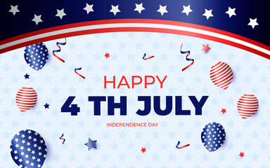 Obraz premium 4th of July with USA flag Independence Day Banner Vector illustration.