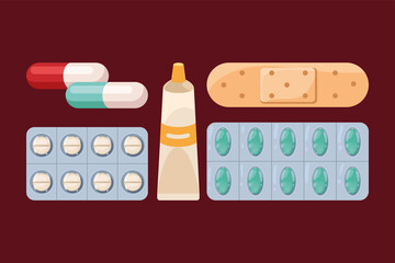five medicines drugs icons