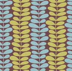 Materiał do szycia Seamless mid century modern pattern. Retro Scandinavian style with leaves and vines. Use for backgrounds, fabric design, home decor, wrapping paper. Vector illustration.