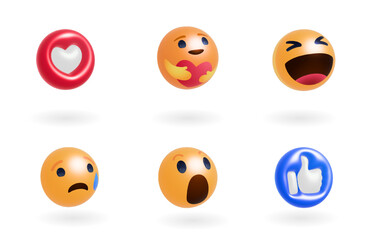 set of smiles 3d social media emoji emoticon social media. vector illustration.